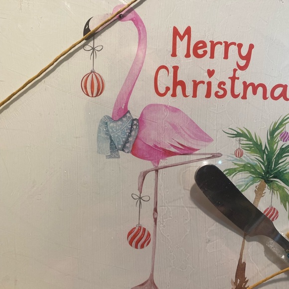 Christmas Flamingo Cutting Board With Spreader, Glass Flamingo Cutting Board - Picture 7 of 16